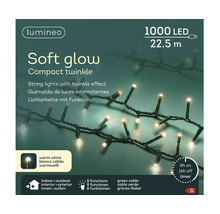 Instalație de lumini cu LED Lumineo Soft Glow Compact Twinkle, 1000 LED-uri, 22,5 metri, alb cald, 8 funcții, temporizator, pentru interior și exterior.