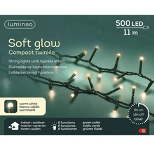 Ghirlandă luminoasă LED Lumineo Soft Glow Compact Twinkle, 500 LED-uri alb cald, 11 metri, cablu verde, 8 funcții, temporizator, interior și exterior.