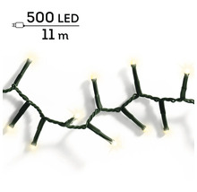 Ghirlandă luminoasă LED cu 500 de lumini alb cald, lungime 11 metri, cu cablu verde.