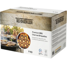 Brichete de grătar premium Tenneker, pachet de 9 kilograme, cu Tenneker Logo, certificare FSC și marcaj de calitate DIN plus.