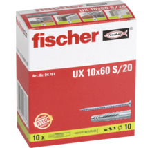 Diblu universal fischer UX 10 pe 60 S pentru 20 cu șurub din nailon de înaltă calitate, pachet de 10 bucăți. Logo fischer.