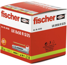 Diblu universal Fischer UX 8 pe 50 R S cu șuruburi, pachet de 25 bucăți, nailon.