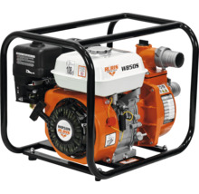 Motopompă pe benzină RURIS WB50S cu cadru metalic negru, carcasă portocalie și rezervor alb.