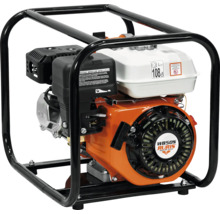 Motopompă pe benzină Ruris WB50S cu cadru metalic negru și nivel de zgomot de 108 decibeli.