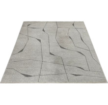 Covor modern cu model geometric abstract cu linii în gri și negru.