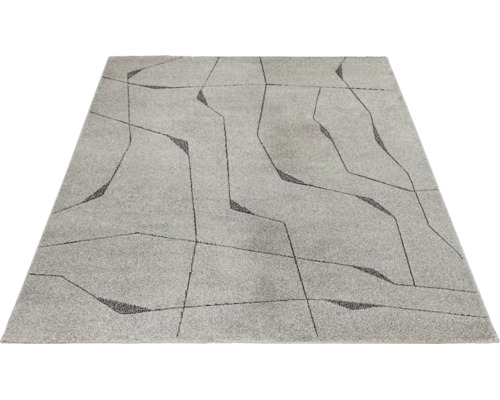 Covor modern cu model geometric abstract cu linii în gri și negru.