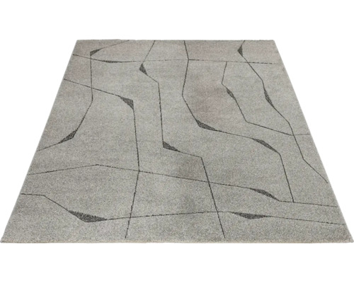 Covor modern cu fir scurt și model geometric cu linii în gri și negru.