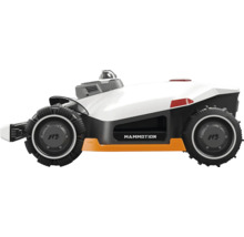 Robot de tuns gazonul Mammotion cu tracțiune integrală și anvelope profilate pentru teren dificil.