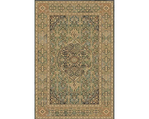 Covor oriental dreptunghiular cu model medalion central și ornamente detaliate.
