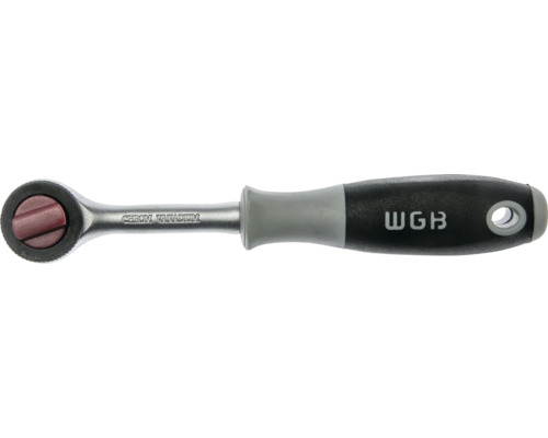 Clichet reversibil WGB din oțel crom-vanadiu cu mâner ergonomic negru și gri.