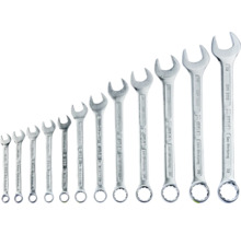 Set de 12 chei combinate WGB din metal argintiu, dimensiuni de la 10 la 32 milimetri.
