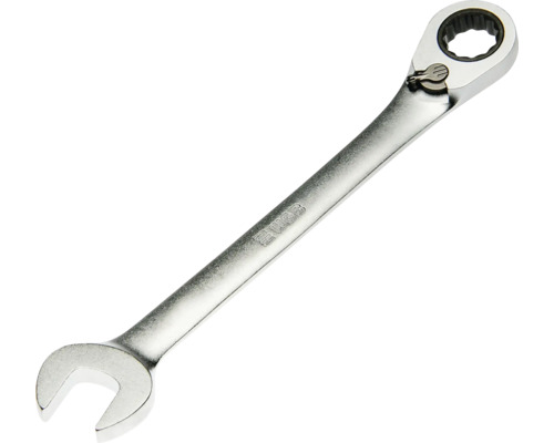 Cheie combinată cu clichet din metal cu manetă de inversare.