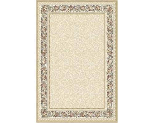 Covor dreptunghiular cu bordură florală și model ornamental clasic.