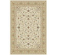 Covor oriental bej de formă dreptunghiulară cu model floral clasic și bordură decorativă.