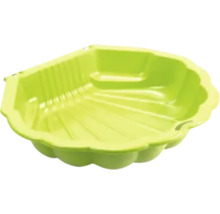 Groapă de nisip verde din plastic în formă de scoică, utilizabilă și ca piscină pentru copii.