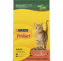 Purina Friskies Adult hrană uscată pentru pisici adulte cu vită, pui și legume, 1,5 kilograme, fără coloranți artificiali.