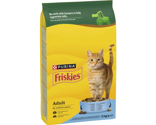 Hrană uscată pentru pisici adulte Purina Friskies cu somon și legume, 1,5 kilograme