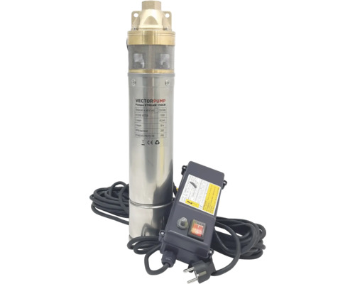 Pompă submersibilă pentru puțuri Vectorpump Stream 150CB din oțel inoxidabil cu tablou de comandă și cablu de alimentare.