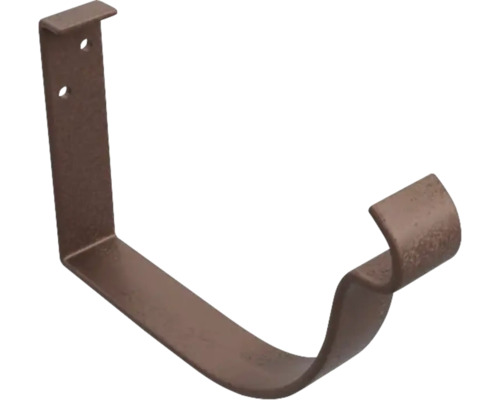 Cârlig maro pentru jgheab din metal, formă de U cu orificii de fixare.