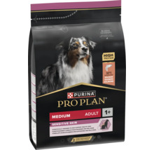 Hrană pentru câini Purina Pro Plan Medium Adult Sensitive Skin cu somon, bogată în proteine, fără coloranți adăugați, pentru câini de peste un an.