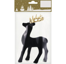 Figurină decorativă ren negru cu coarne aurii, decorațiune de Crăciun în ambalaj.