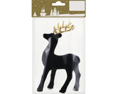 Figurină decorativă ren negru cu coarne aurii, decorațiune de Crăciun în ambalaj. Figurină decorativă ren negru cu coarne aurii, decorațiune de Crăciun în ambalaj.