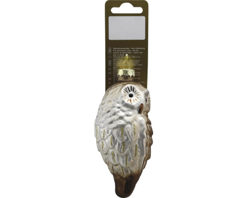 Ornament de Crăciun din sticlă în formă de bufniță cu sclipici și agățătoare. Ornament de Crăciun din sticlă în formă de bufniță cu sclipici și agățătoare.