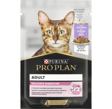 Purina Pro Plan hrană umedă pentru pisici adulte Delicate Digestion cu curcan în sos, fără coloranți adăugați, nutriție bazată pe știință, plic.