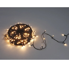 Ghirlandă luminoasă cu LED pe o rolă din plastic negru, cu lumini alb cald pentru decorațiuni de Crăciun.
