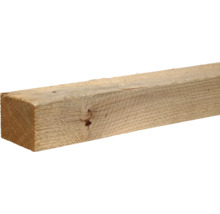 Grindă din lemn tăiat brut cu granulație vizibilă și nod.