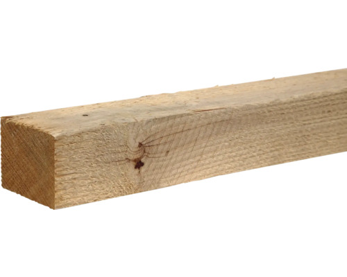 Grindă din lemn tăiat brut cu granulație vizibilă și nod.