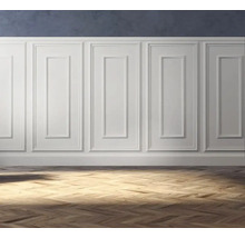 Panouri de perete clasice cu design tip casetă plintă asortată și pardoseală din parchet cu model în spic