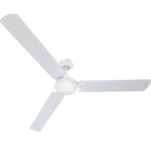 Ventilator de tavan alb cu trei palete și unitate centrală a motorului.