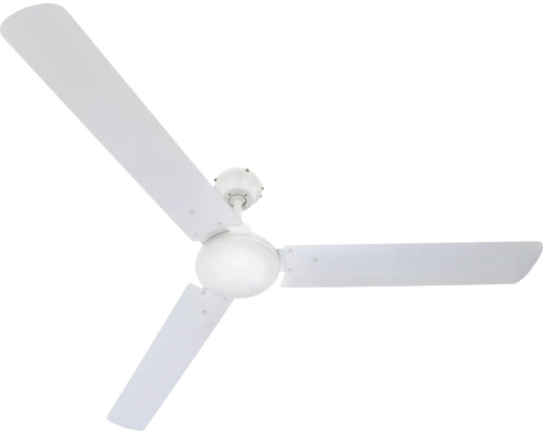 Ventilator de tavan alb cu trei palete și unitate centrală a motorului.