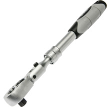 Clichet telescopic cu cap articulat, tijă metalică extensibilă, mâner ergonomic din plastic negru și gri.