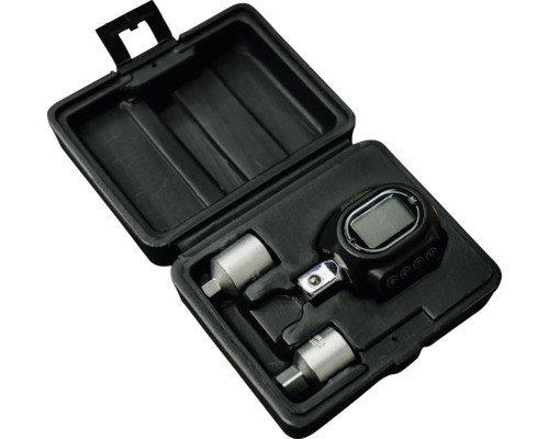 Set adaptor de cuplu digital cu două adaptoare pentru chei tubulare în carcasă de plastic neagră.