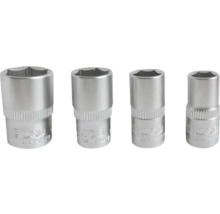 Patru capete de chei tubulare WGB din metal de diferite dimensiuni cu profil hexagonal.