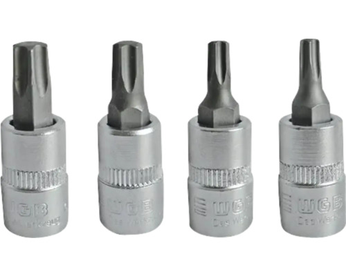 Capete de bit WGB din metal cu profil stelat pentru chei cu clichet și șurubelnițe.