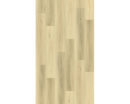 Pardoseală laminată cu aspect de stejar deschis și nervuri naturale ale lemnului.