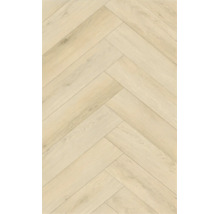Pardoseală laminată cu aspect de lemn deschis, model tip brăduț și textură naturală.