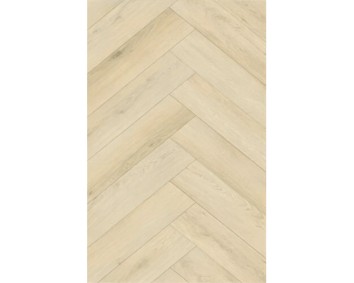 Pardoseală laminată cu aspect de lemn deschis, model tip brăduț și textură naturală.