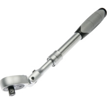 Clichet telescopic articulat cu mâner reglabil și cap pivotant din metal.