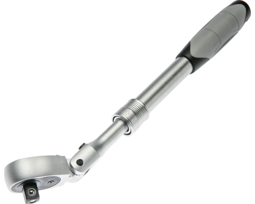 Clichet telescopic articulat cu mâner reglabil și cap pivotant din metal.