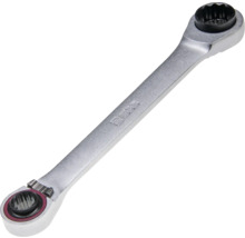 Cheie inelară dublă cu clichet WGB din metal cu două capete de clichet de dimensiuni diferite.