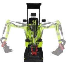 Miniexcavator Zipper în verde și negru cu reprezentarea brațului pivotant, șenile și acoperiș de protecție.