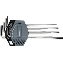 Set de chei imbus WGB din metal în dimensiuni inch într-un suport gri.