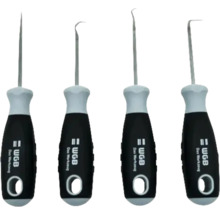 Set de 4 cârlige și ace WGB cu mânere ergonomice negru gri și vârfuri din oțel argintiu.