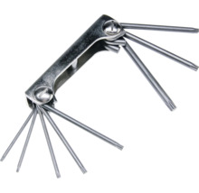 Set chei Torx pliabile din metal cu mai multe chei de diferite dimensiuni.