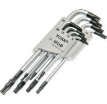 Set de chei profil Torx WGB de diferite dimensiuni în suport din plastic.