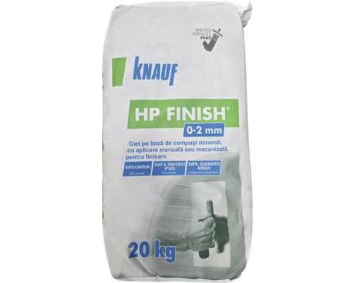 Glet de finisaj Knauf HP Finish pe bază de ipsos, 0 până la 2 milimetri, sac de 20 kilograme.
